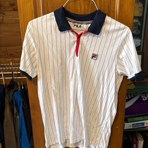 Fila Men's White and Red Striped Polo Shirt